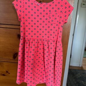 Carter's Coral Pink Short-Sleeve Pocket Dress with Geometric Print